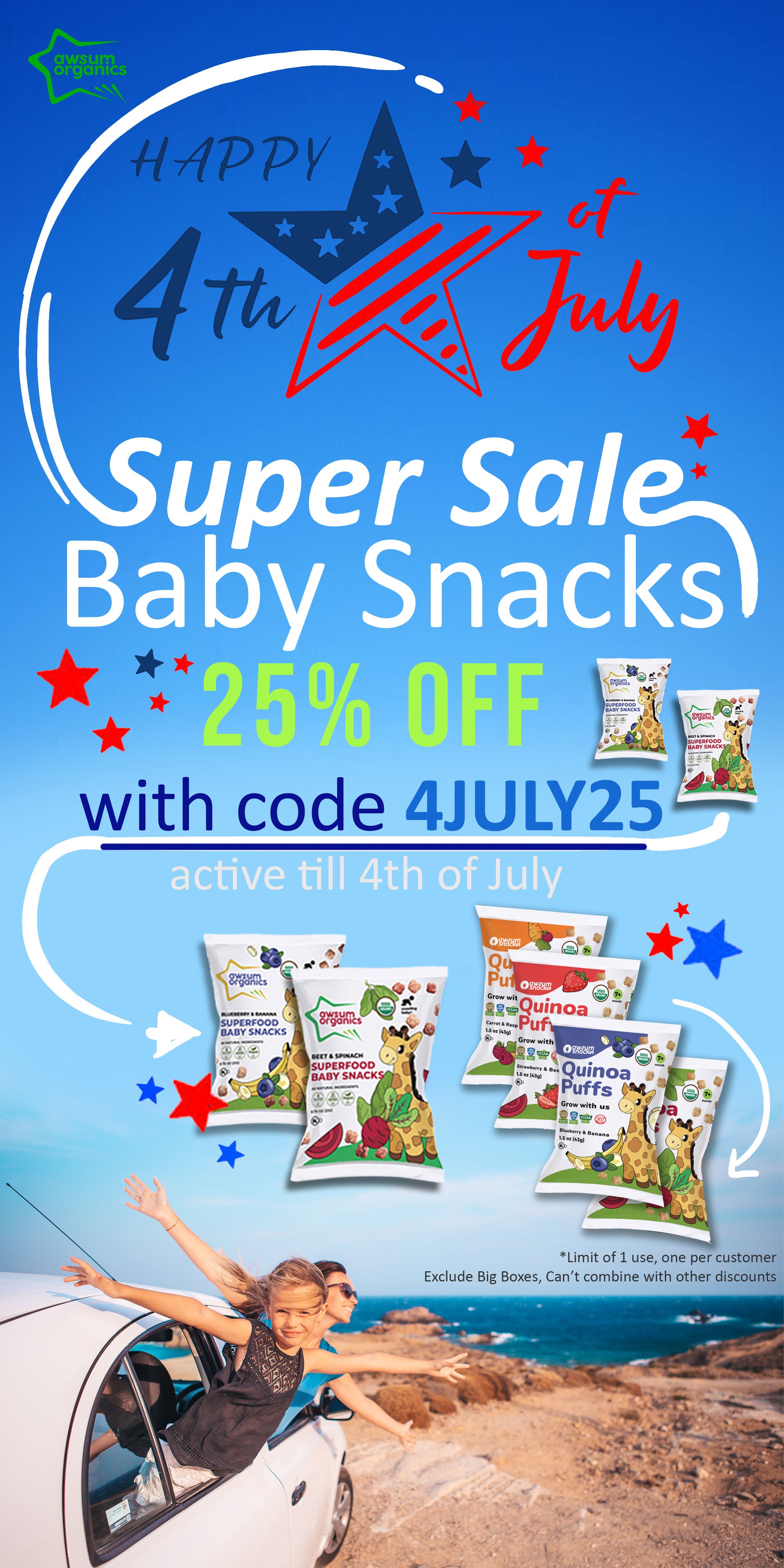 Celebrate Independence Day with Awsum Snacks Baby Snacks - 25% Off!