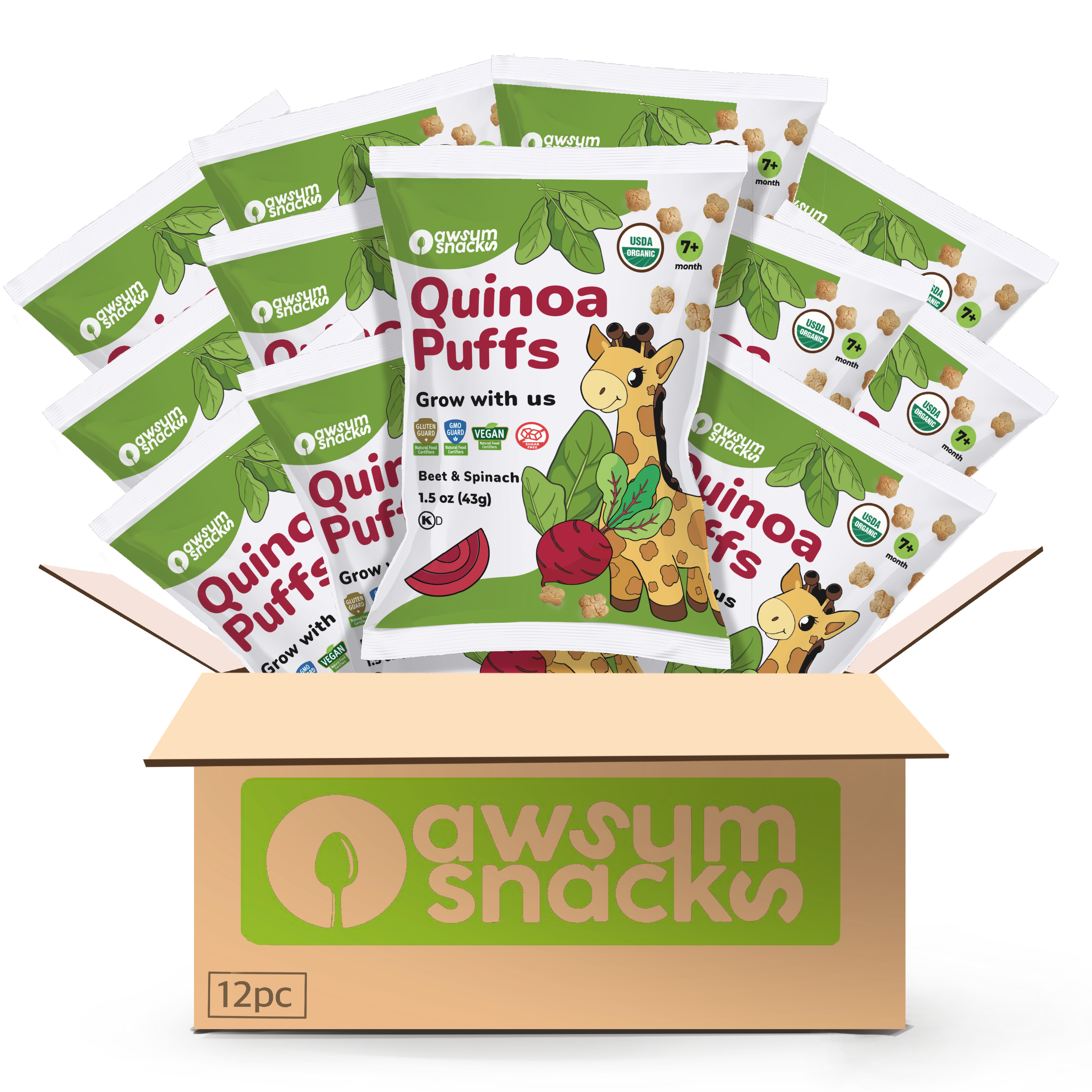Awsum Snacks Organic Beet Spinach Baby Quinoa Puffs – oz